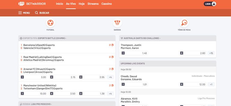 betwarrior ao vivo